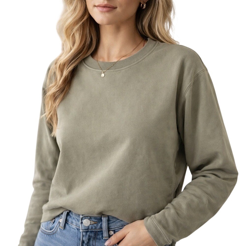 Good American Olive Green Long Sleeve Pullover Sweatshirt Cozy Basic SIZE 1/2